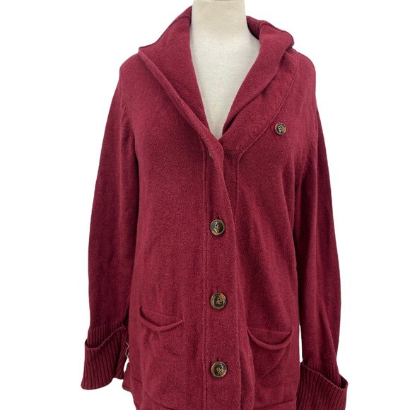 Eddie Bauer Women's Casual Burgundy Cardigan Button Up Shawl Collar Size Large - Picture 1 of 6